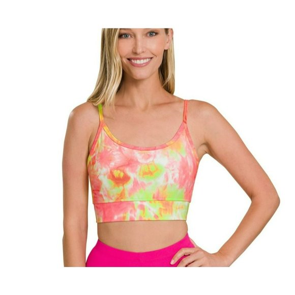 Zenana‎ NEW NEON Tye DYE Padded Athletic Bra - Picture 1 of 3